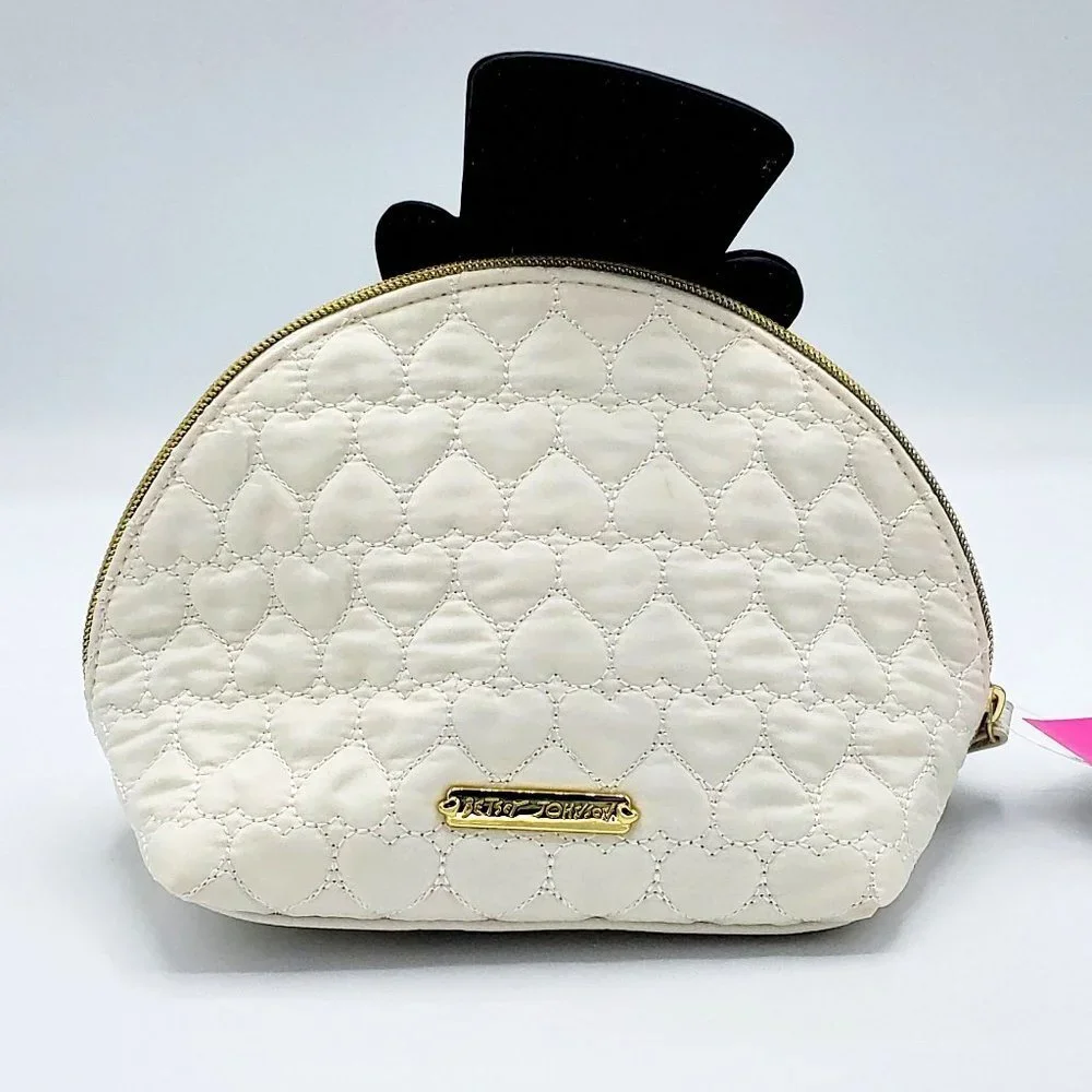 Betsey Johnson Happy Snowman‎ Kitsch Cosmetic Bag with Quilted Hearts